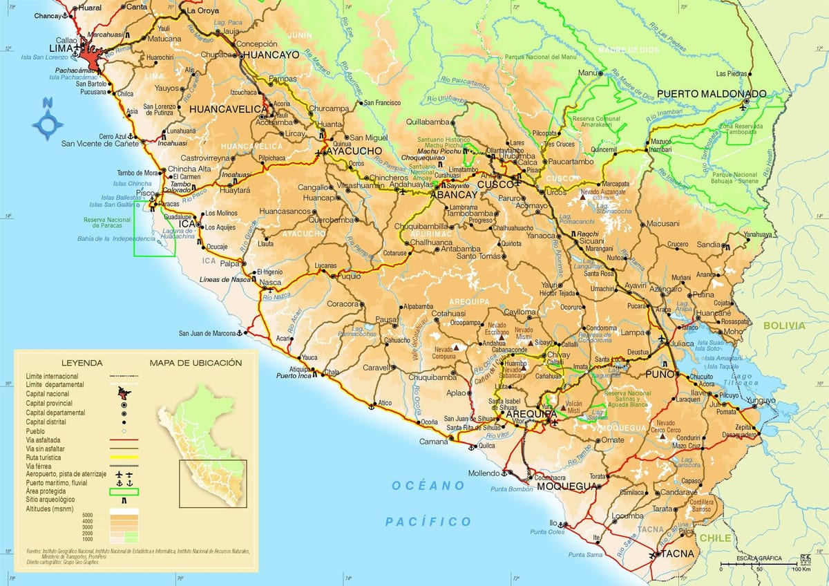 mapa Południowego Peru