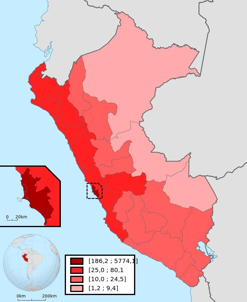 Peru mapa gęstości zaludnienia