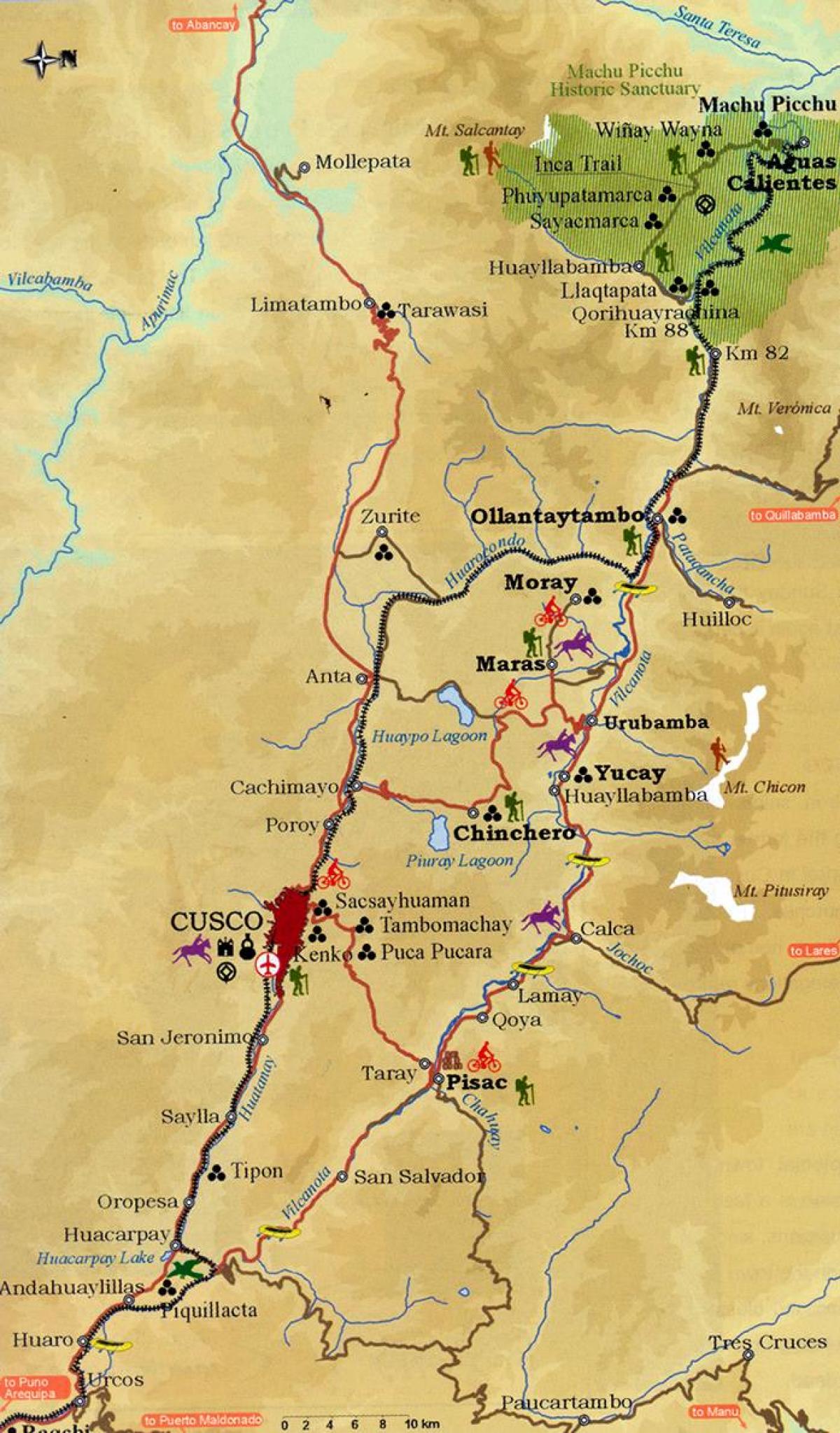 mapa świętej dolinie Cuzco, Peru