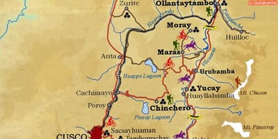 Mapa świętej dolinie Cuzco, Peru